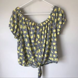 Off the shoulder lemon black and white striped top
